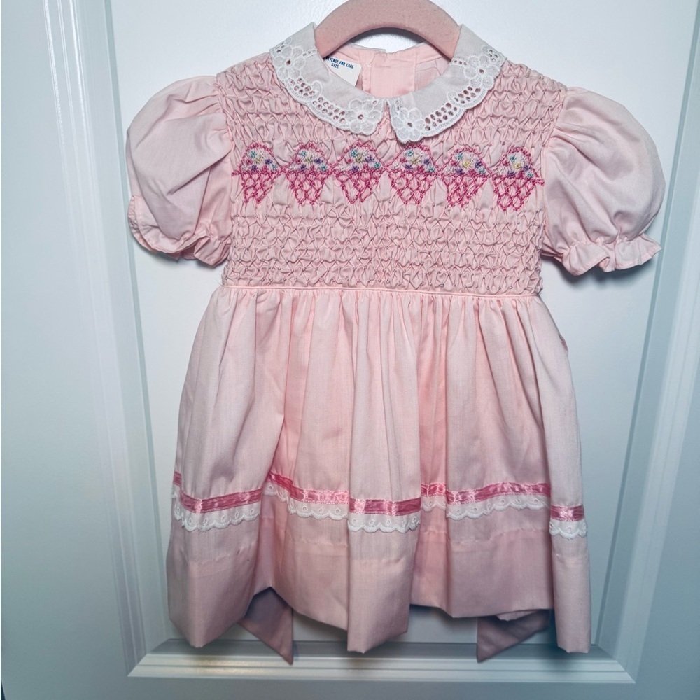 Polly Flinders Vintage Baby Girl Pink Smocked Dress Size 2T